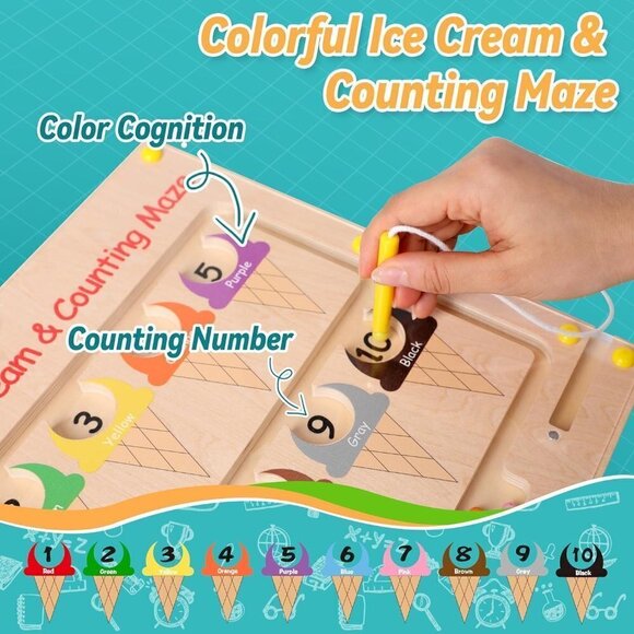 Magnetic Color and Number Maze Wooden Magnets Board Puzzle for Toddlers - Picture 4 of 8